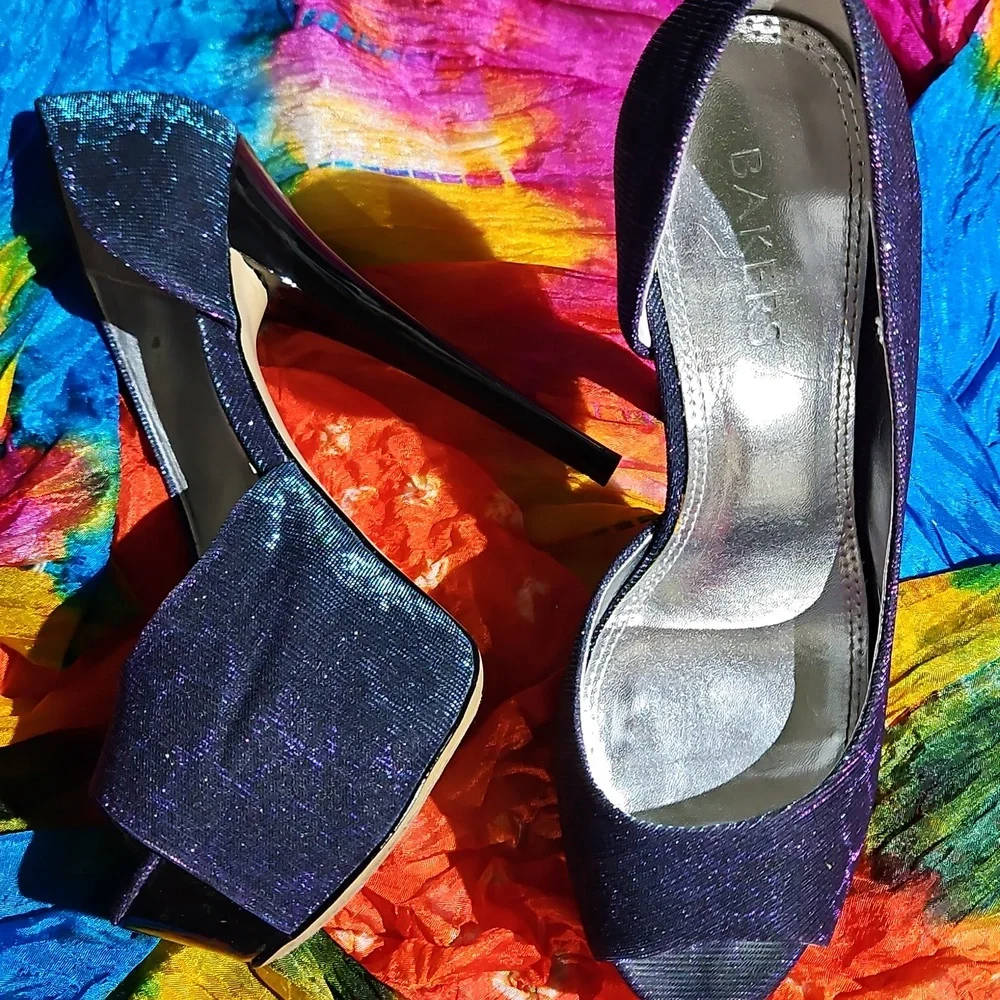 Bakers Purple Metallic Heels Elegant Peep Toe